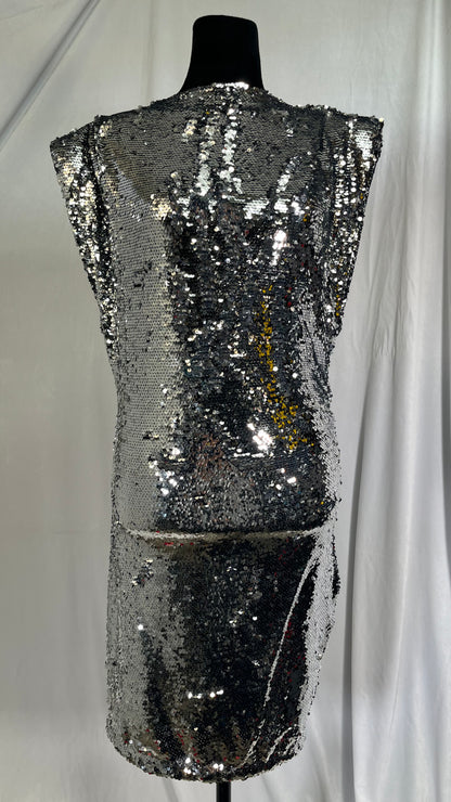 PrettyGuide Women's Sparkly Sequin Dress Adjustable Spaghetti Strap Shimmer Bodycon Mini Club Dresses Party Night Size S