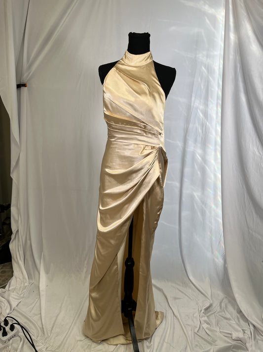 Mermaid Halter Bridesmaid Dresses Long Satin Prom Dress for Women with Slit Evening Party Sexy Backless Maxi Dress Size 2