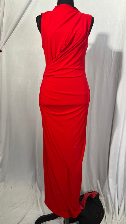 LAGSHIAN Women's Elegant One Shoulder Sleeveless Bodycon Ruched Party Cocktail Formal Midi Dress  Size S