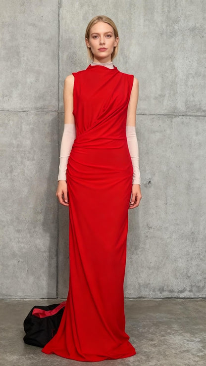ZARA Women's Elegant One Shoulder Sleeveless Bodycon Ruched Party Cocktail Formal Midi Dress  Size S