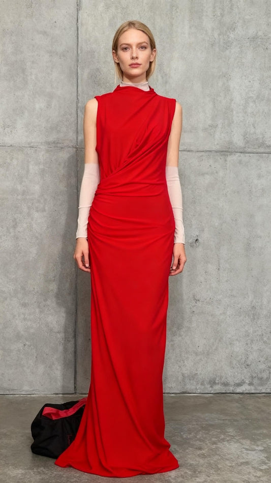 ZARA Women's Elegant One Shoulder Sleeveless Bodycon Ruched Party Cocktail Formal Midi Dress  Size S