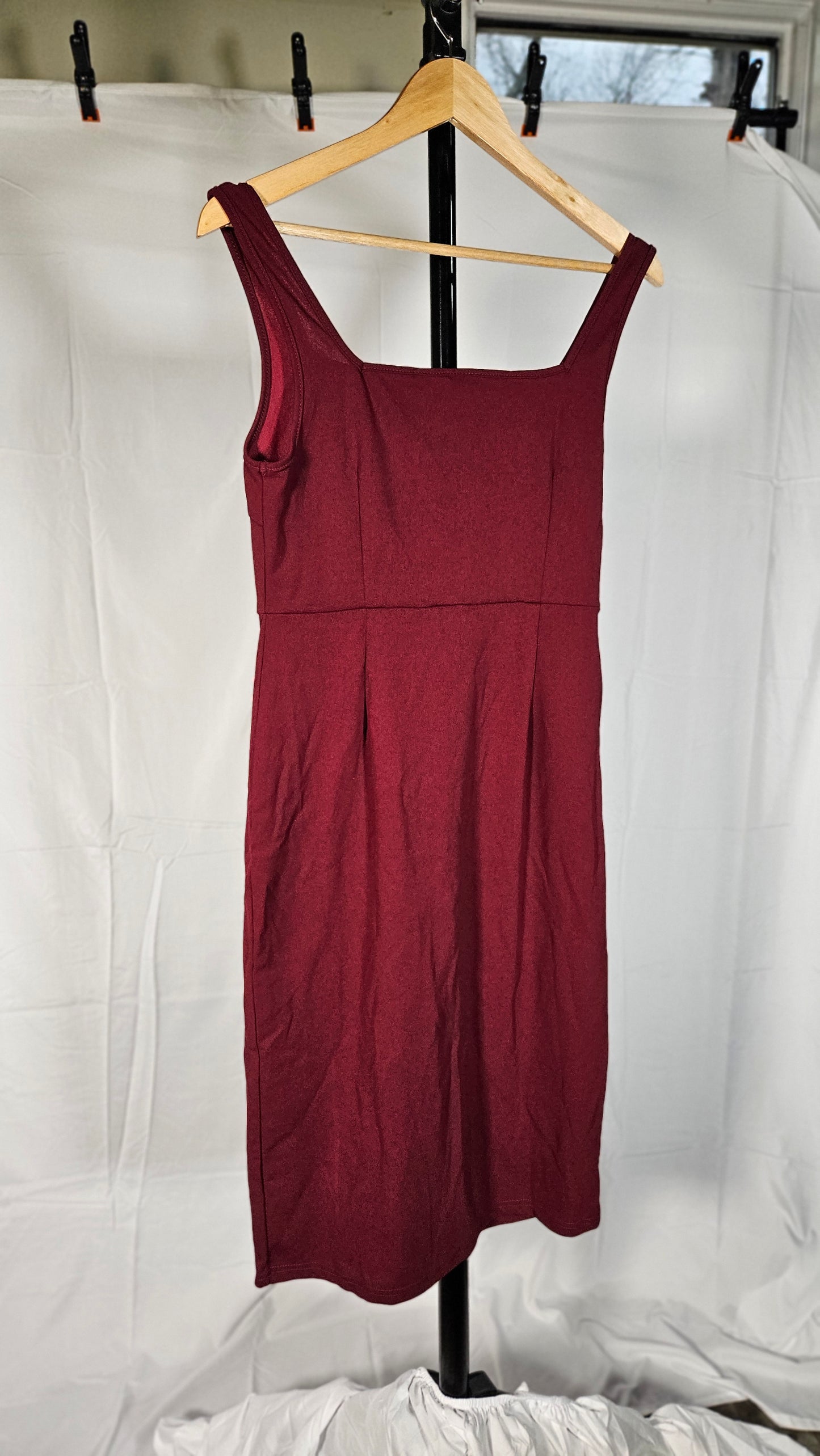 Shein Prive Solid Split Thigh Cami Bodycon Dress Maroon Red size M