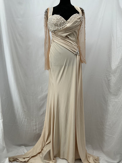 SHEIN Khaki Long Dress with Pearl - Size 6