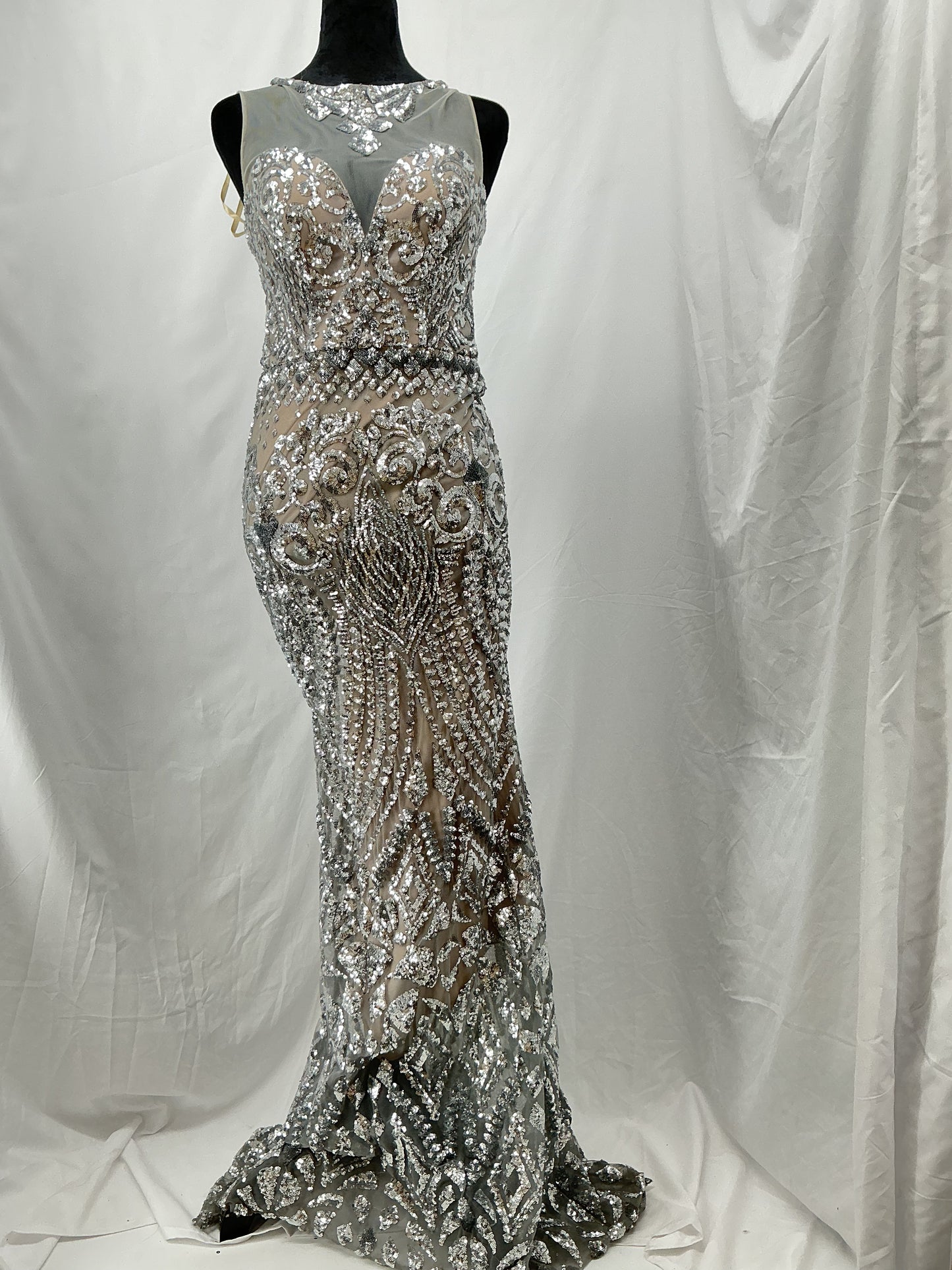 Silver Sequin Long Dress Size 2