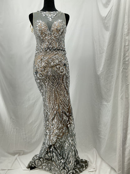 Silver Sequin Long Dress Size 2