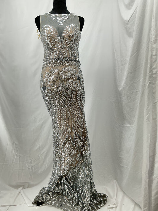 Silver Sequin Long Dress Size 2