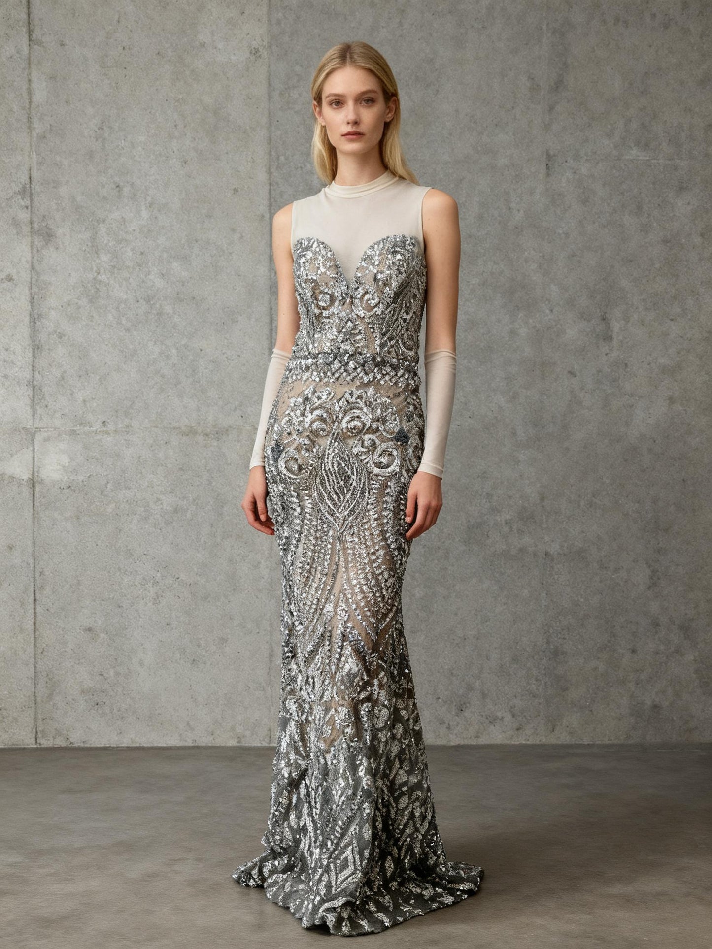 Silver Sequin Long Dress Size 2