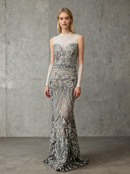 Silver Sequin Long Dress Size 2
