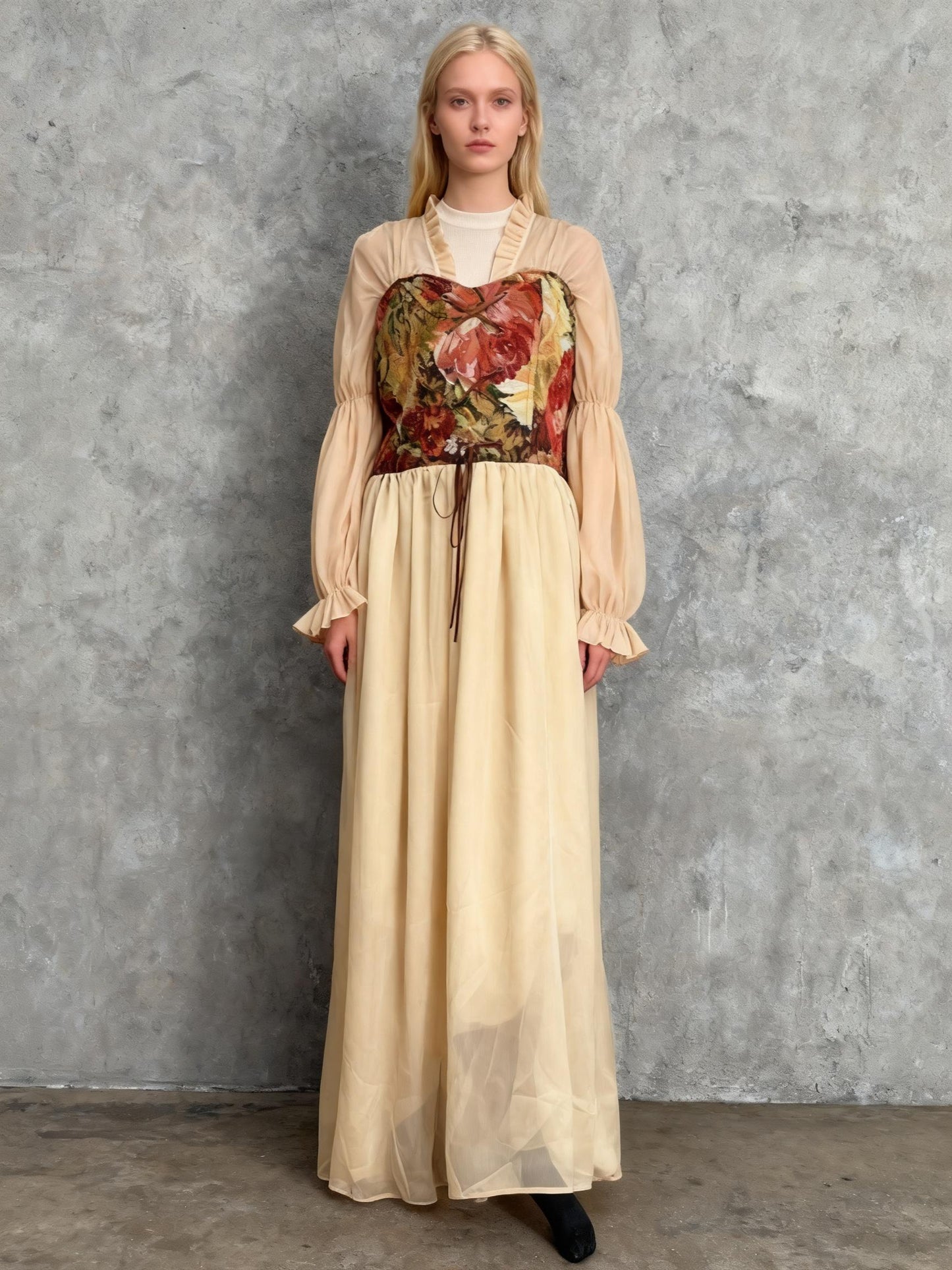 Long Sleeves Yellow Dress Size L