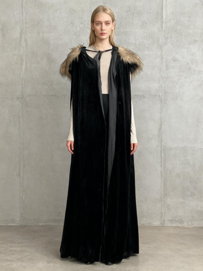 Black Cape with Fur Collar