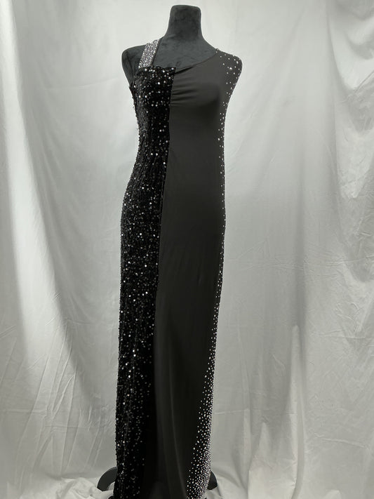 Black Long Dress with Sequins - Size S