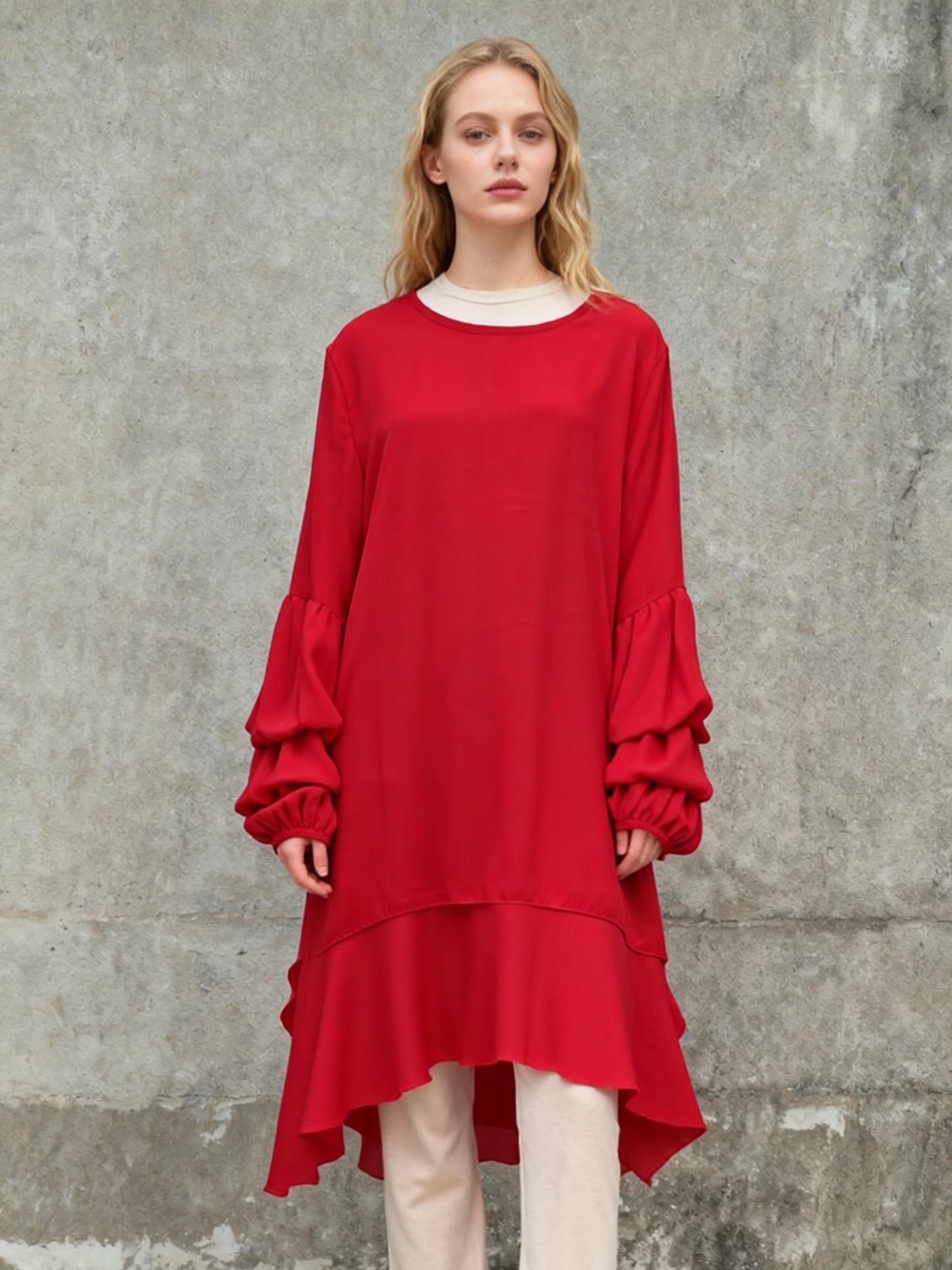 Pretty Garden Red Long Sleeves Blouse Size L