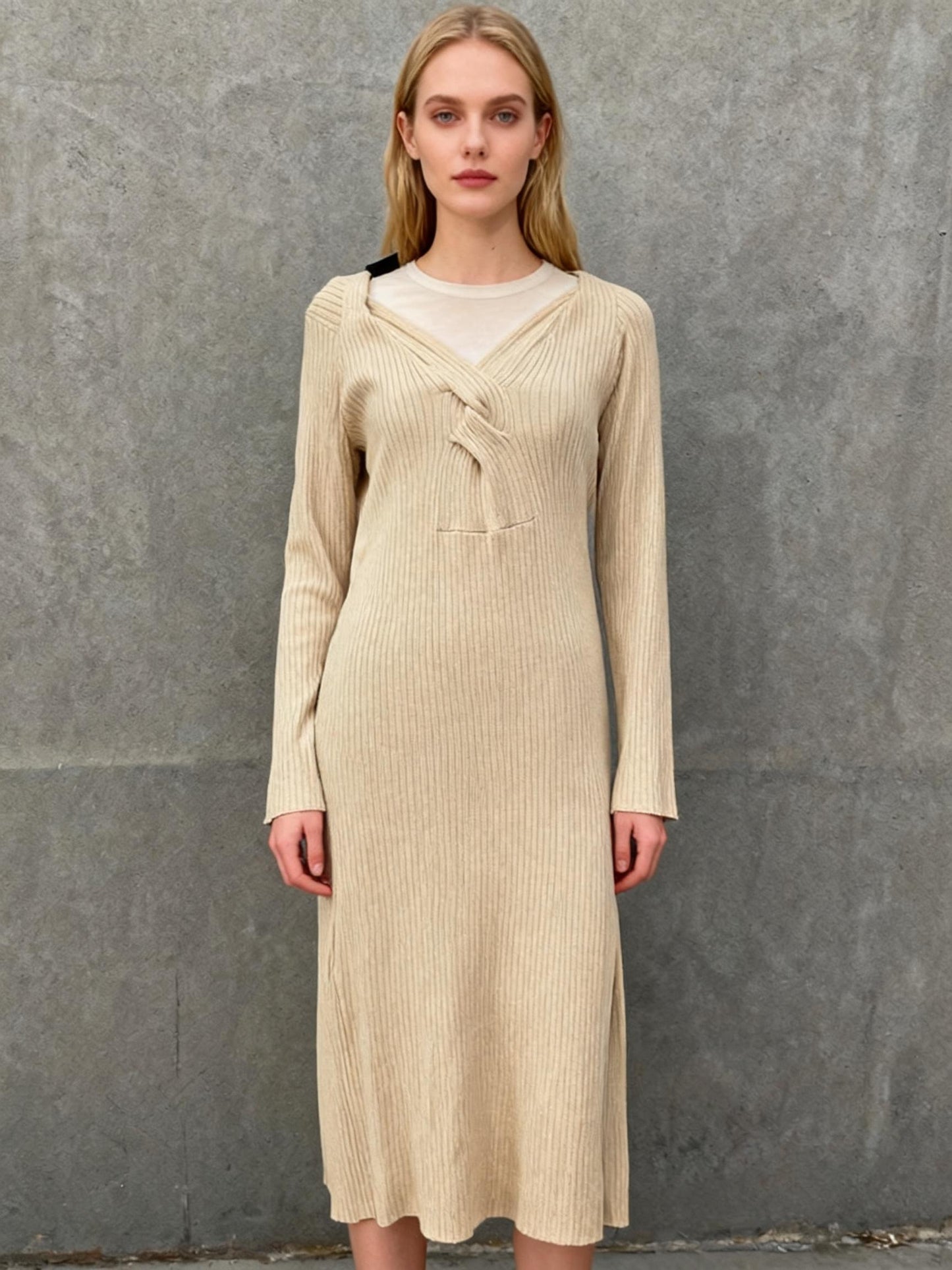 Beige Long Sleeves Dress Size M