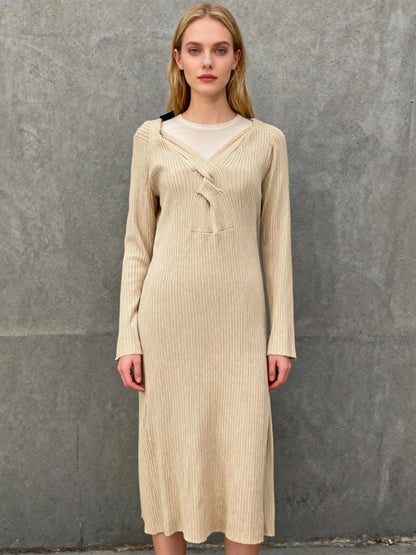 Beige Long Sleeves Dress Size M