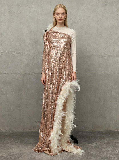 Rose Gold Sequin Long Dress Size S