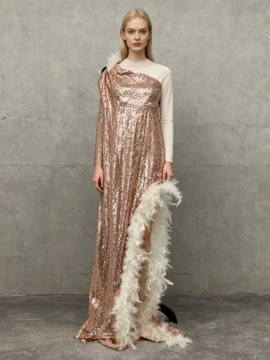 Rose Gold Sequin Long Dress Size S