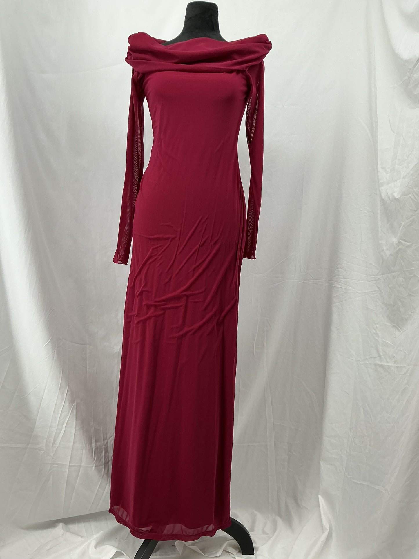 Burgundy Long-Sleeve Long Dress Size L