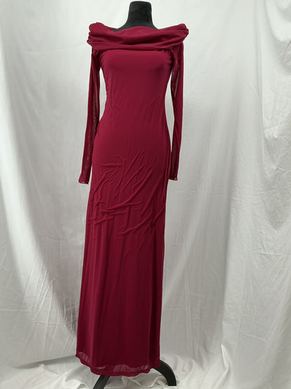 Burgundy Long-Sleeve Long Dress Size L