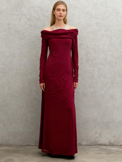 Burgundy Long-Sleeve Long Dress Size L