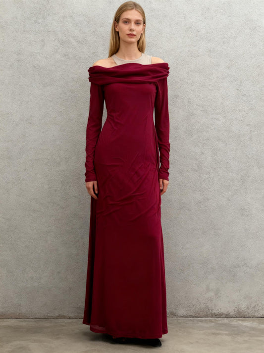 Burgundy Long-Sleeve Long Dress Size L