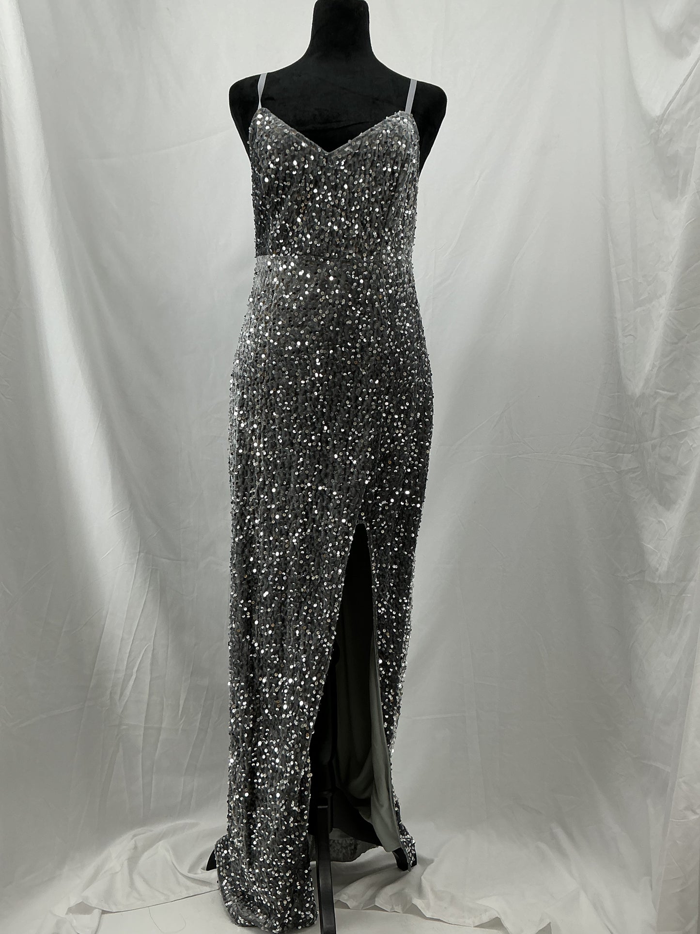Gray Long Dress with Silver Sequins - Size M