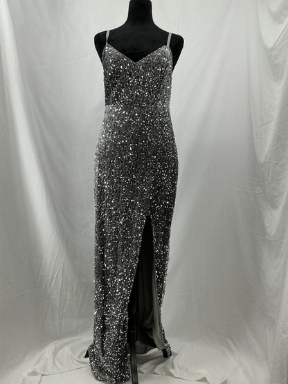 Gray Long Dress with Silver Sequins - Size M