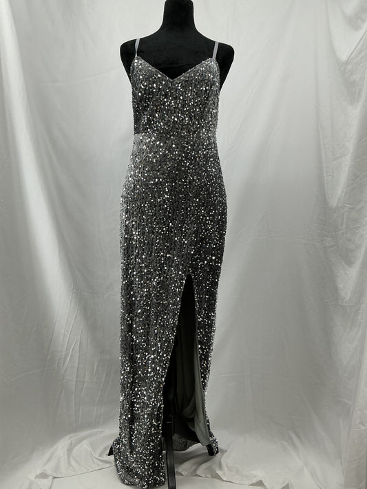 Gray Long Dress with Silver Sequins - Size M
