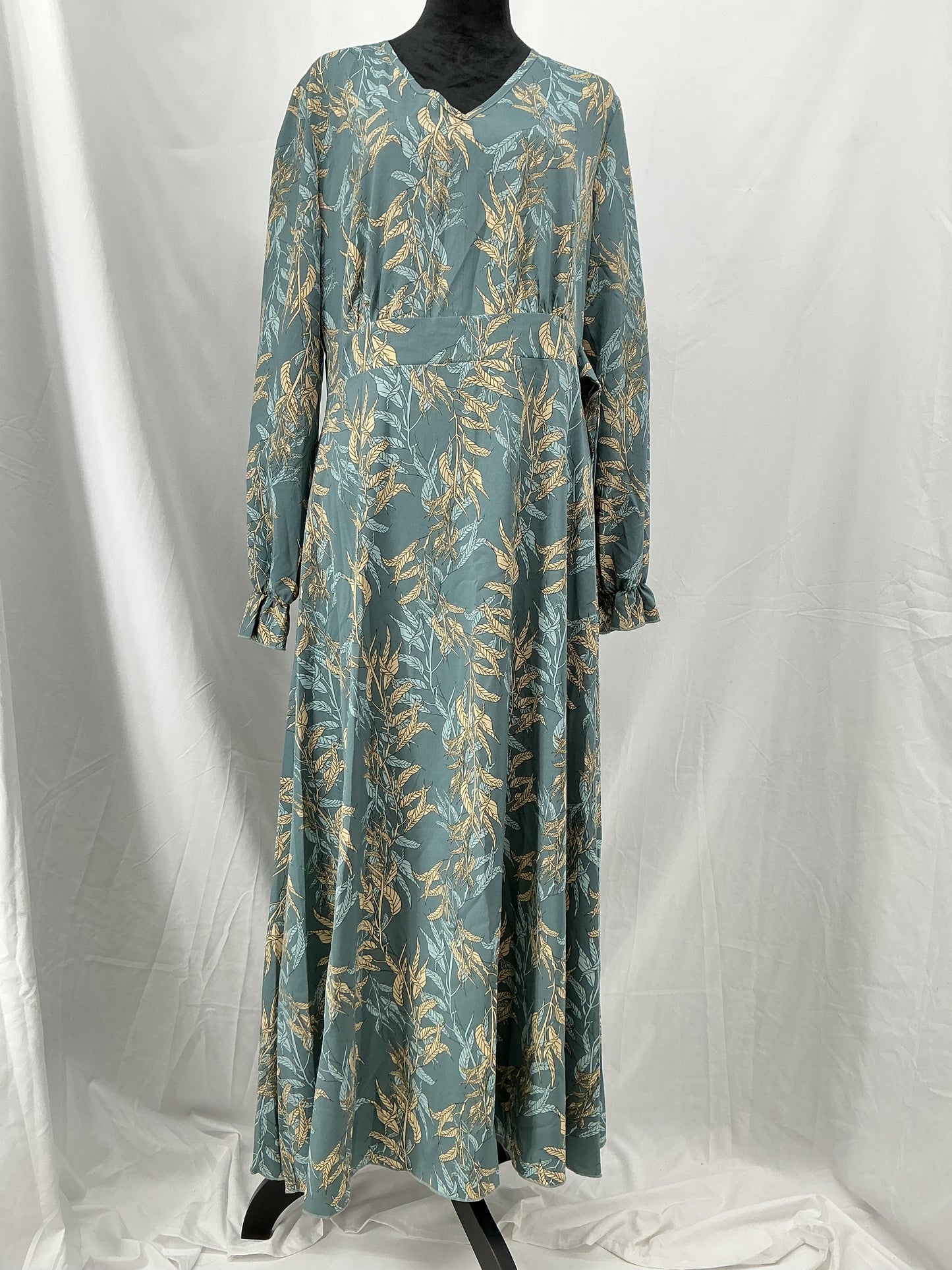 SHEIN Blue Long Sleeves Nightdress with Leaf pattern - Size L