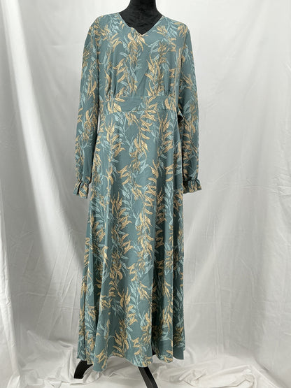 SHEIN Blue Long Sleeves Nightdress with Leaf pattern - Size L