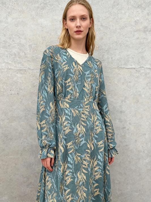 SHEIN Blue Long Sleeves Nightdress with Leaf pattern - Size L