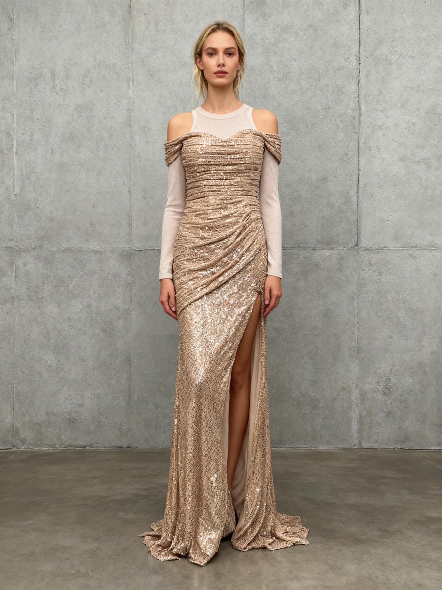 Gold Sequin Long Dress Size Unknown