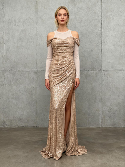 Gold Sequin Long Dress Size Unknown