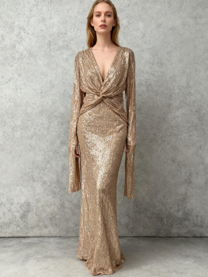 Gold Sequin Long Dress