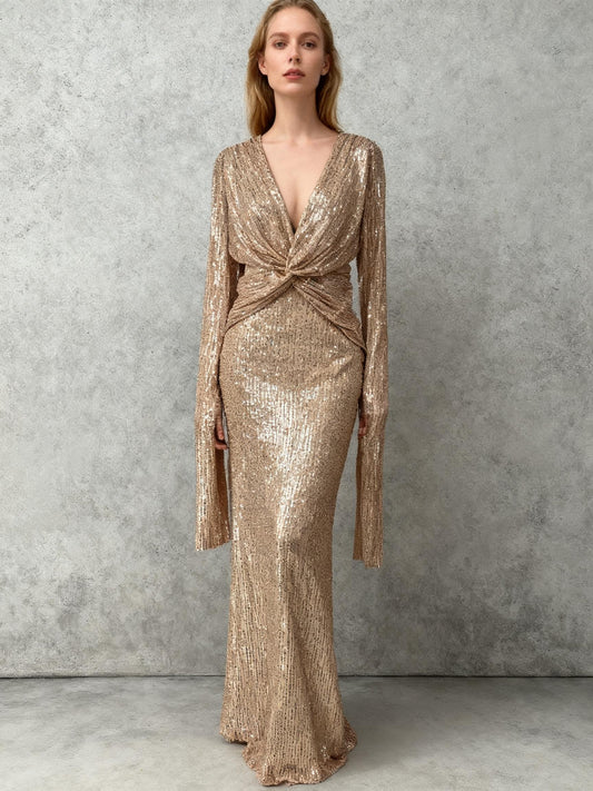 Gold Sequin Long Dress