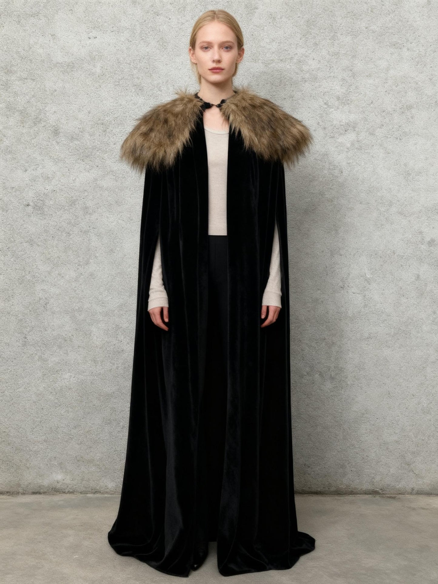 Black Cape with Fur Collar