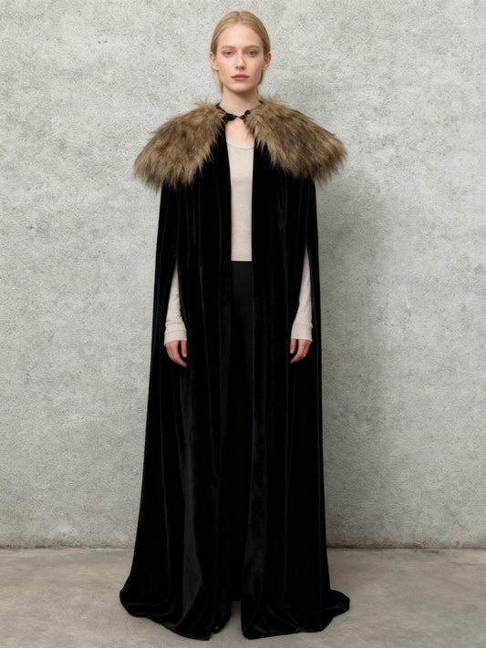 Black Cape with Fur Collar
