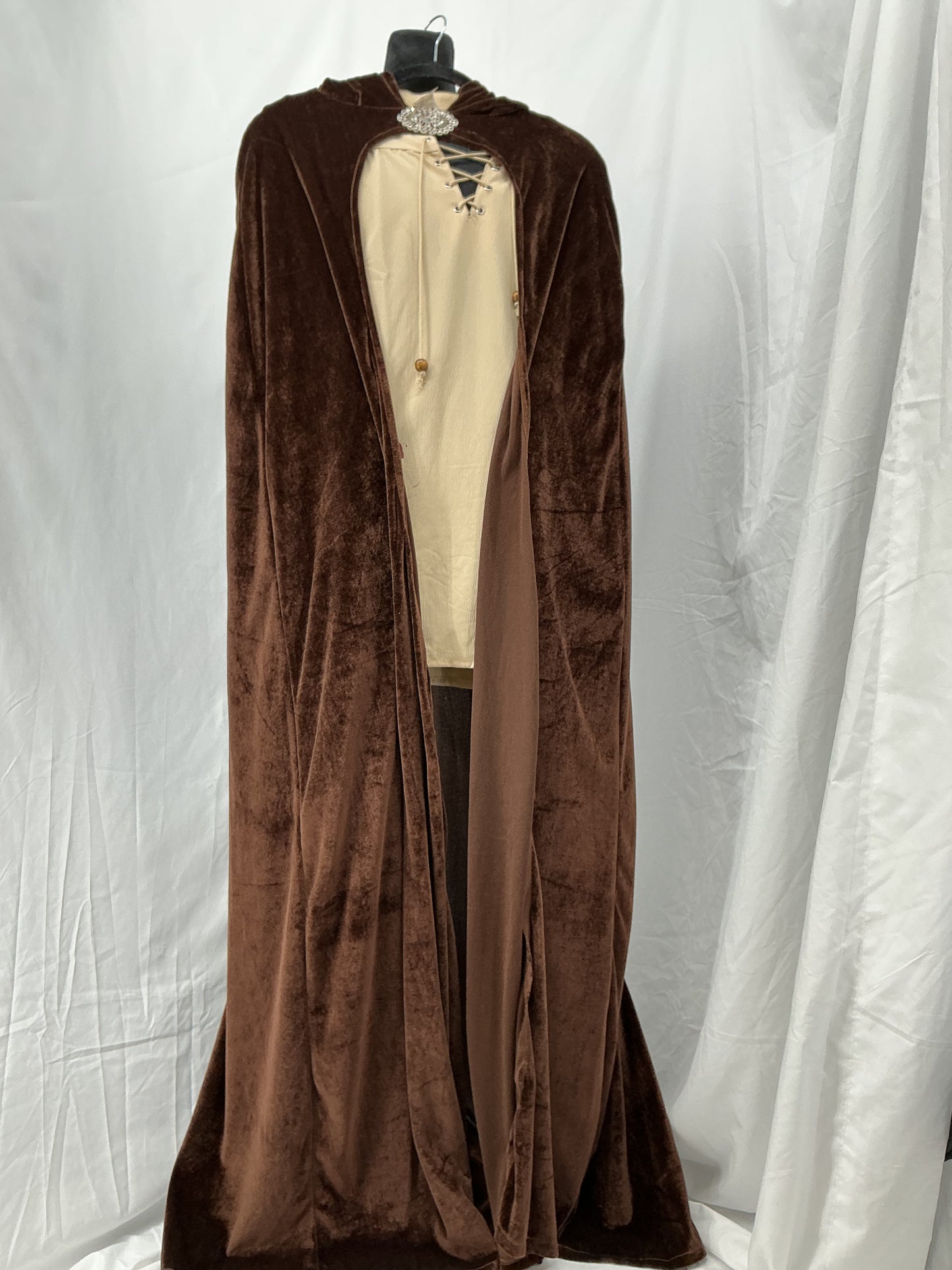 Brown Velvet Robe with Beige shirt Size M