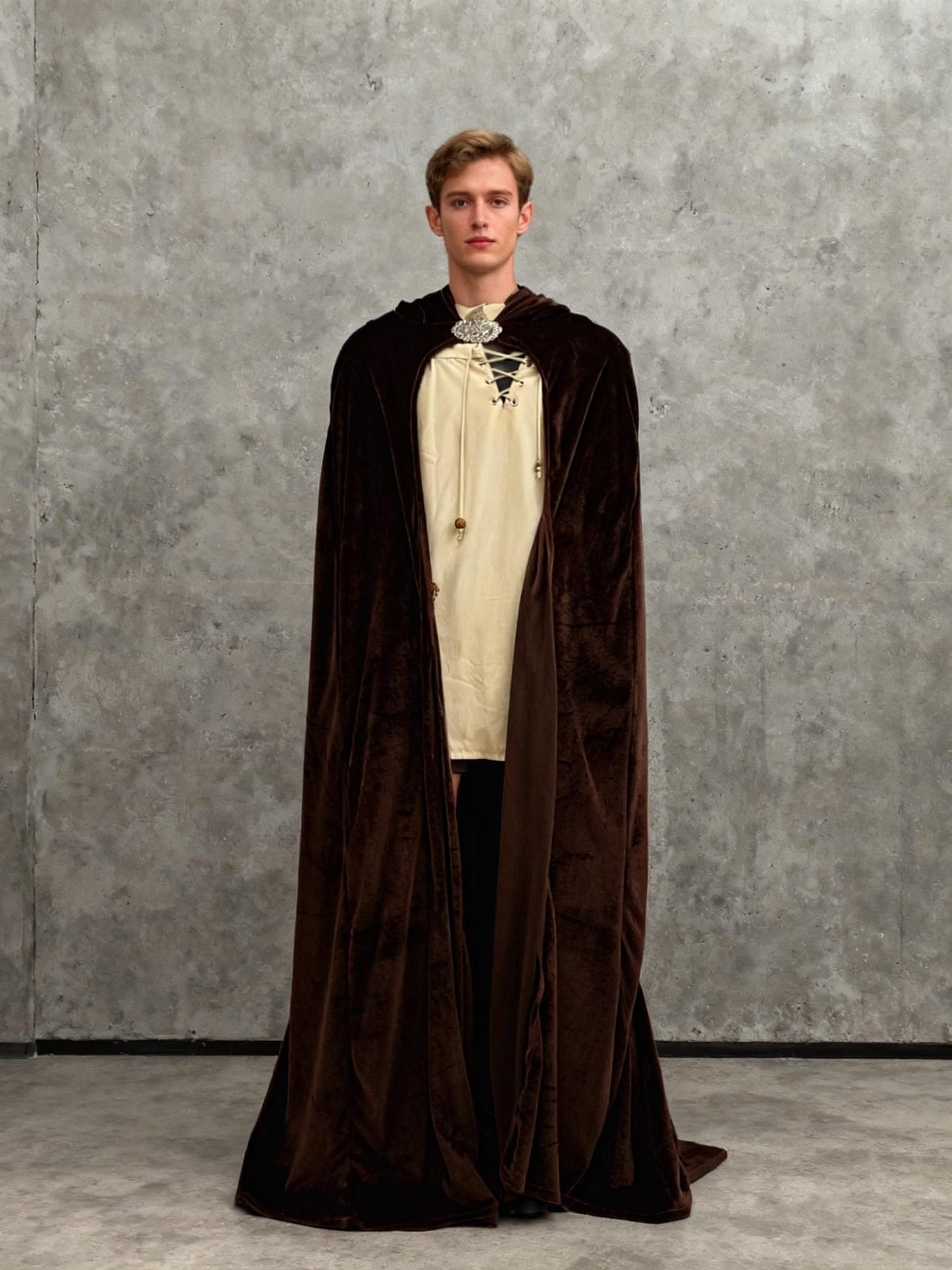 Brown Velvet Robe with Beige shirt Size M