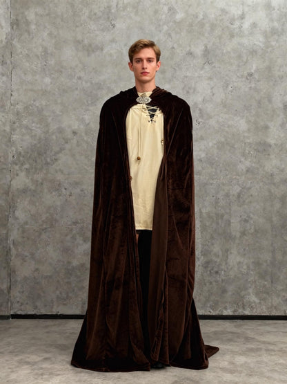 Brown Velvet Robe with Beige shirt Size M
