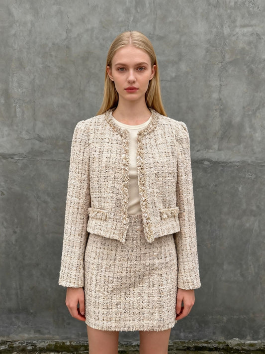Beige Tweed Jacket Size M