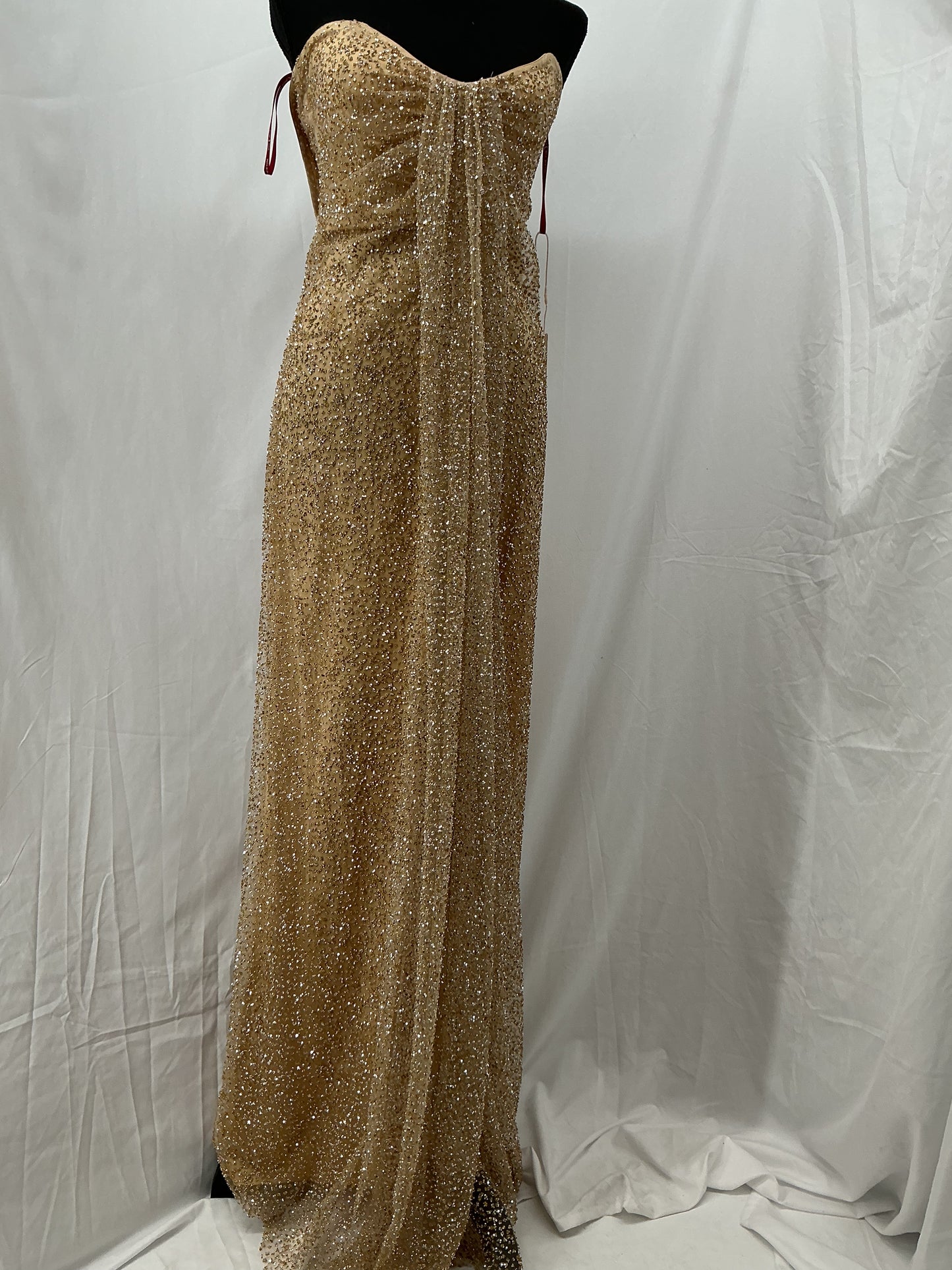 Gold Sequin Strapless Long Dress Size XS