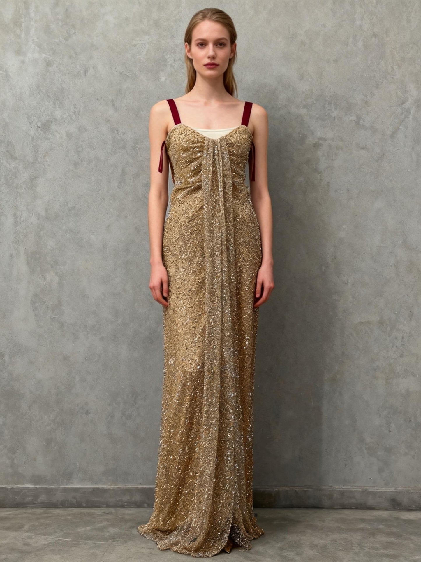 Gold Sequin Strapless Long Dress Size XS