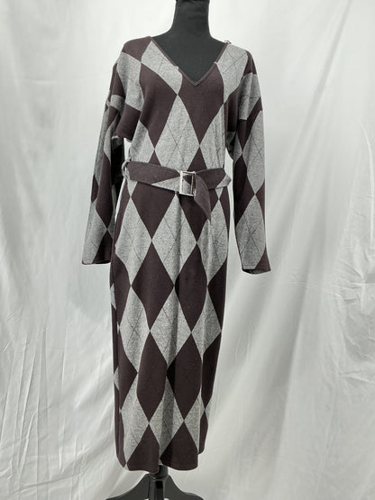 Gray and Black Argyle Knit Dress Size M