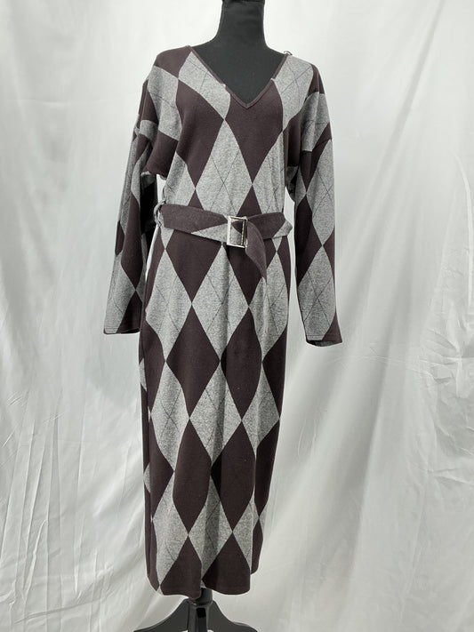Gray and Black Argyle Knit Dress Size M