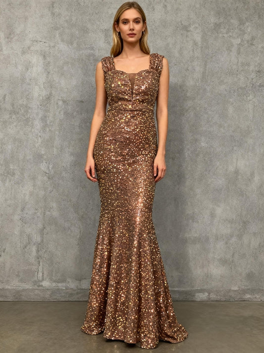 Brown Sequin Long Dress Size S