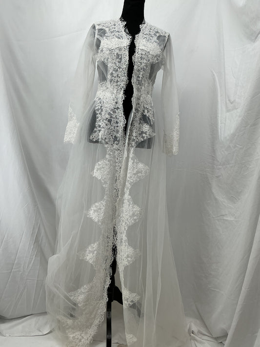 White Long Sheer Lace Robe