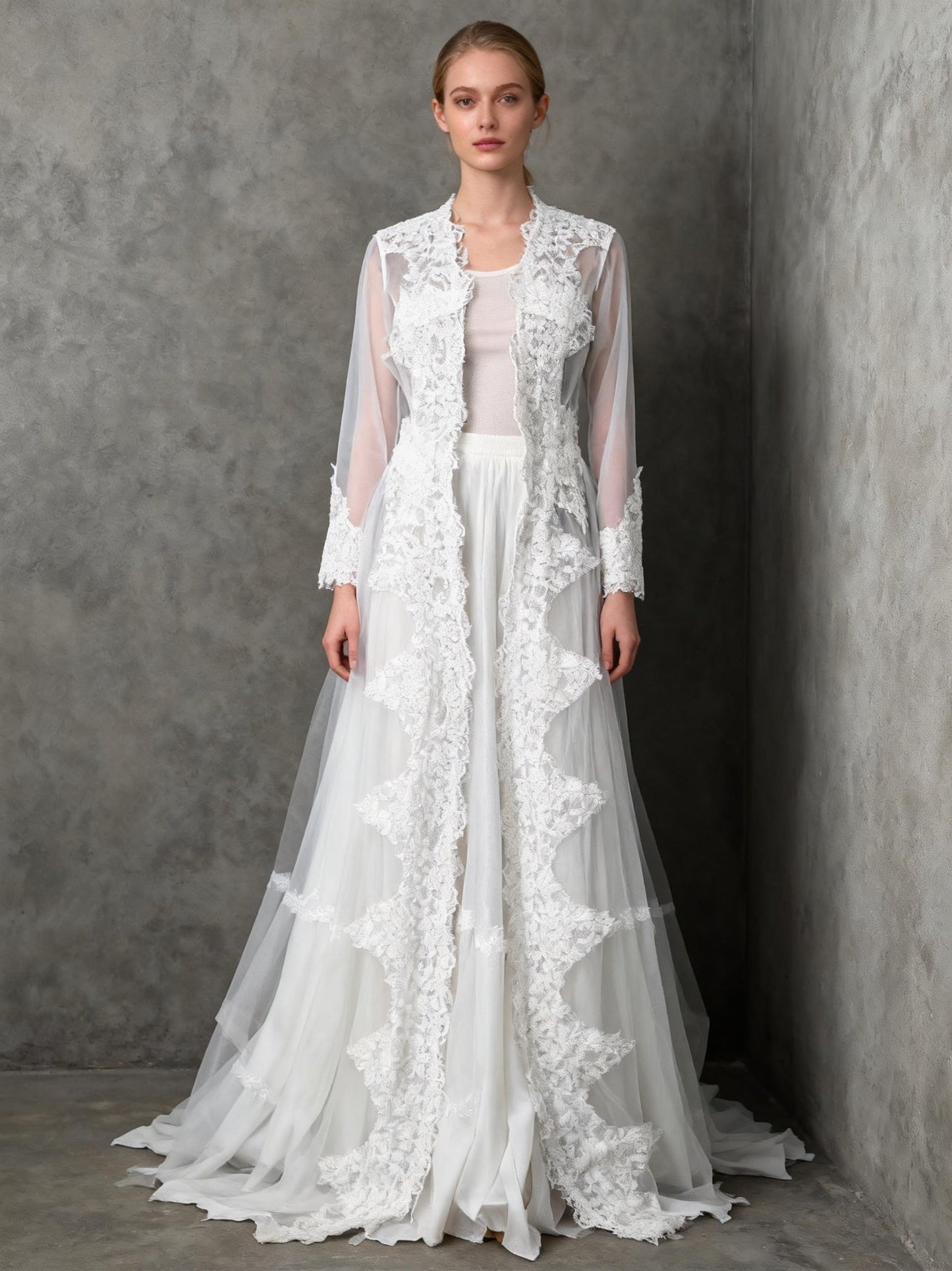 White Long Sheer Lace Robe