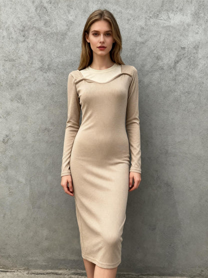 Beige Long Sleeve Dress Size M