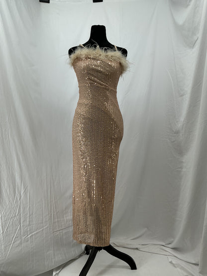 SHEIN Gold Sequin Dress With Fur Trim Size XS