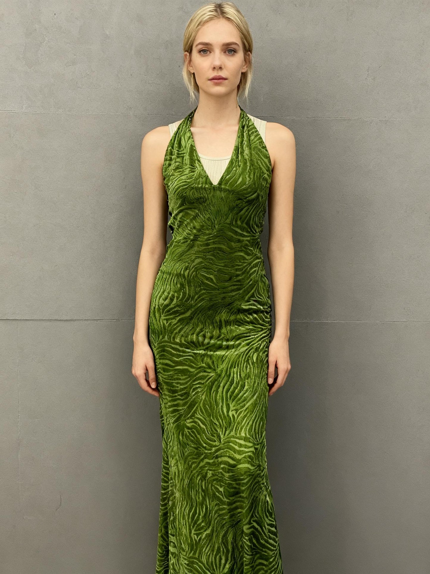 ZARA Green Textured Long Dress Size S